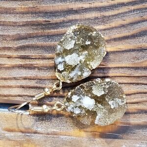 Druzy Agate Teardrop Earrings Gold Pale Yellow